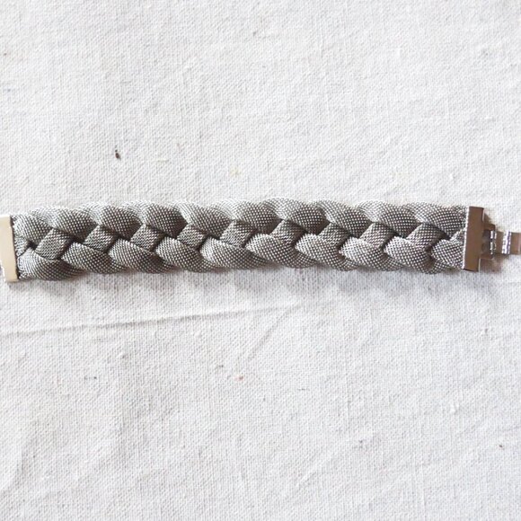 Braided Mesh Silvertone Bracelet - Picture 3 of 9
